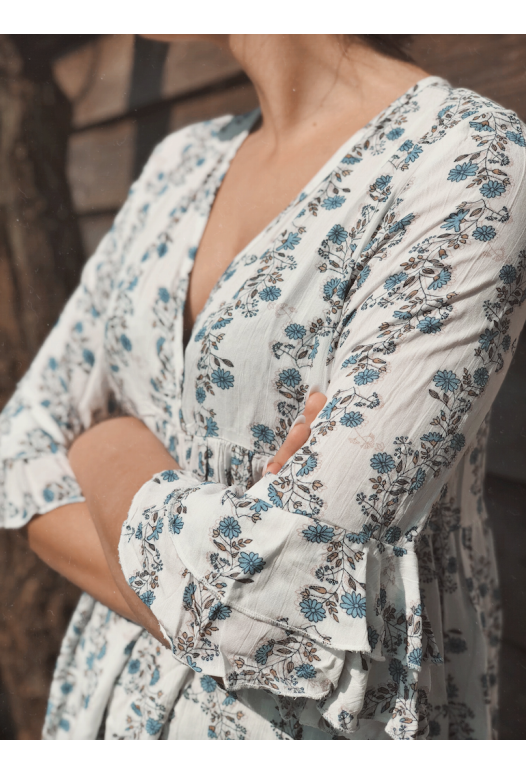 White Blue Daisy Blouse 