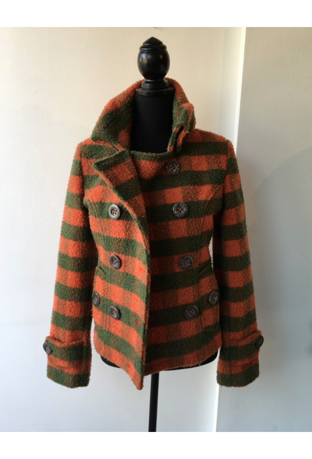 Wool Jacket Short - Green & Orange 