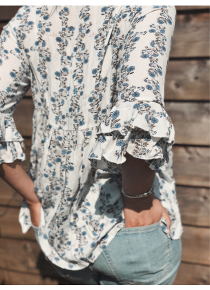 White Blue Daisy Blouse 
